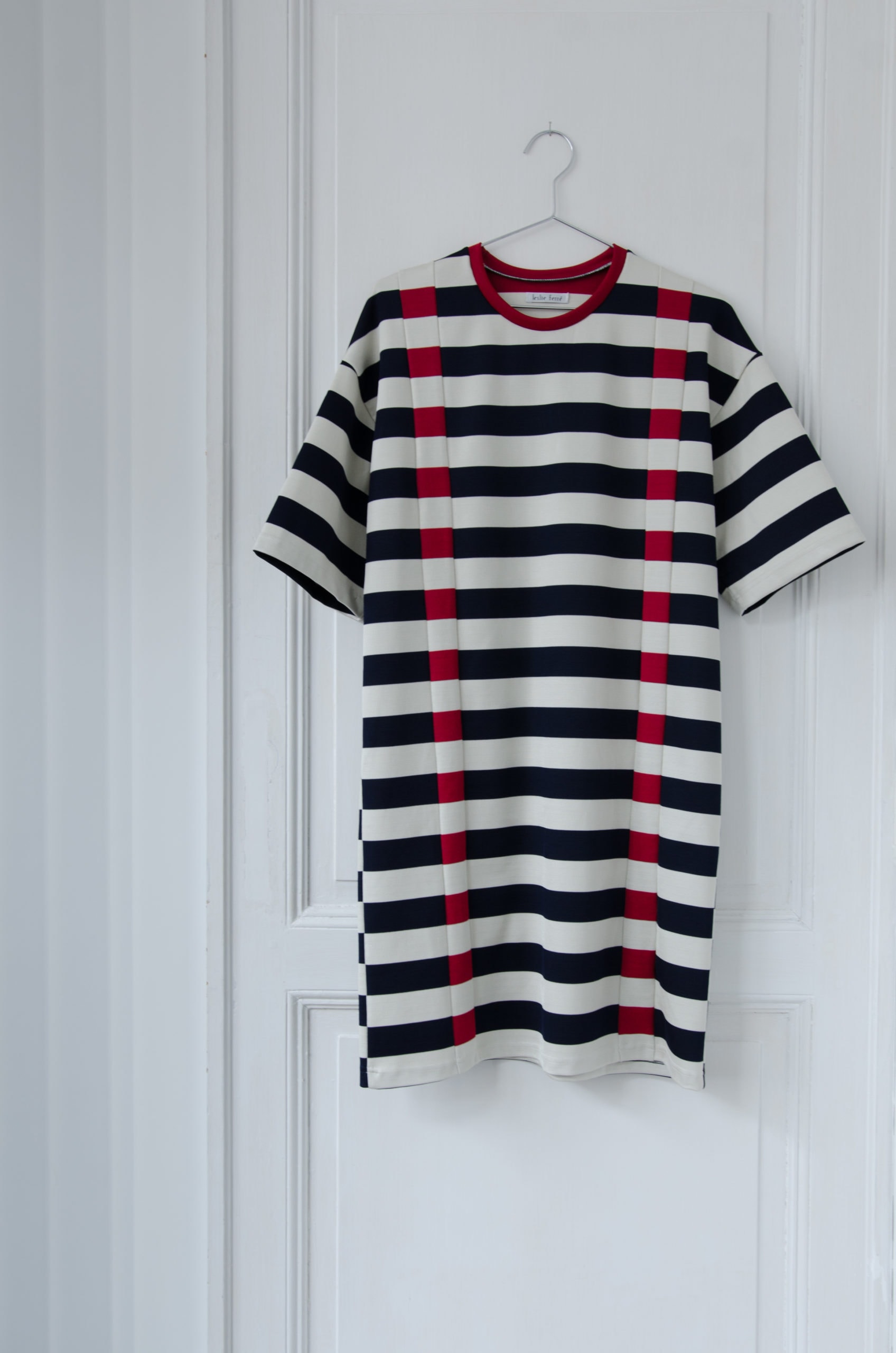 Oversize Navy and Cream Stripes Dress | Belgian Artists E-shop