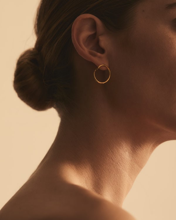 Kote Earrings in Vermeil, Worn, Sarah Vankaster Handmade Jewelry, Flow Collection
