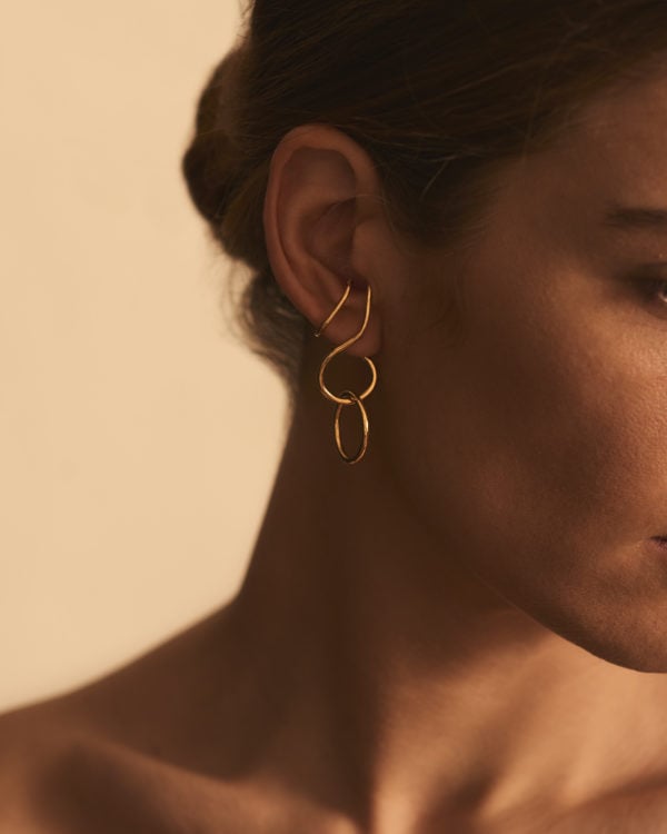 Makara Earrings in Vermeil, Worn, Sarah Vankaster Handmade Jewelry, Flow Collection